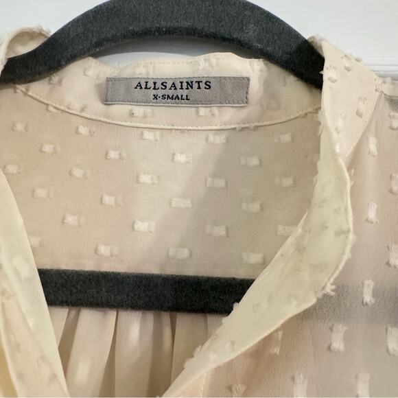 All Saints Textured Cream Cold Shoulder Button Down Blouse - Picture 3 of 6